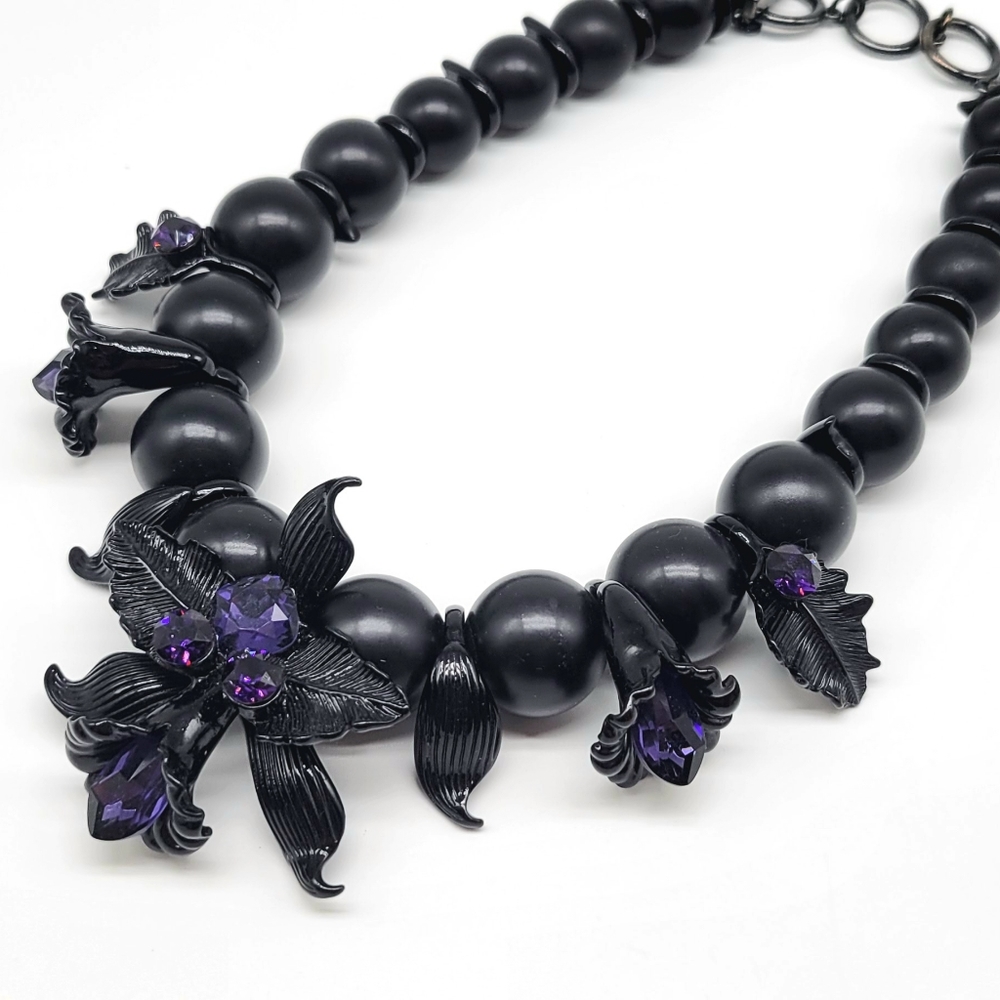 SOLD-Givenchy Amethyst Swarovski Crystal Dark Black Orchid Statement Necklace - Picture 4 of 12